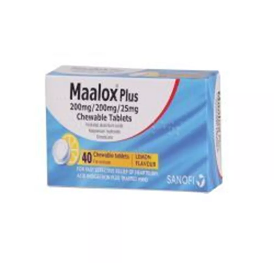 MAALOX PLUS מאלוקס פלוס טבליות לעיסה בטעם לימון להקלה על תחושת הצרבת במערכת העיכול