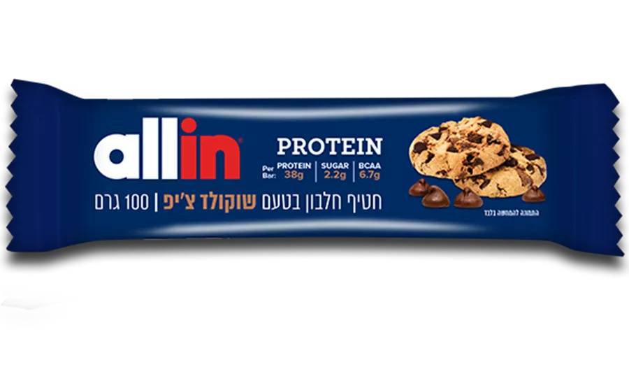 חטיף חלבון בטעם שוקולד צ'יפ ‎ALLIN‎ ‎CHOCOLATE‎ ‎CHIP‎ ‎100‎G