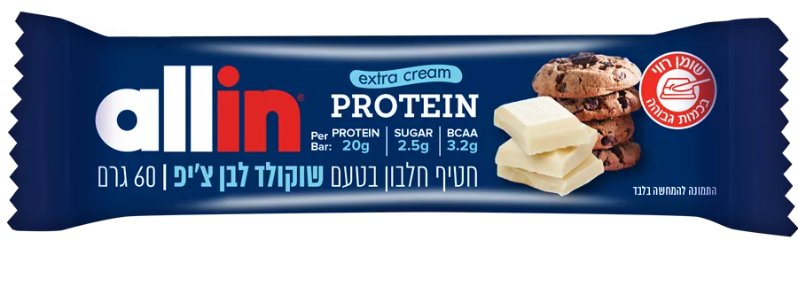 חטיף חלבון בטעם שוקולד לבן צ'יפ ‎ALLIN‎ ‎WHITE‎ ‎CHOCO‎ ‎CHIP‎ ‎60